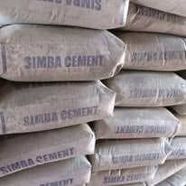 Stacked bags of Simba cement with visible branding on the packaging